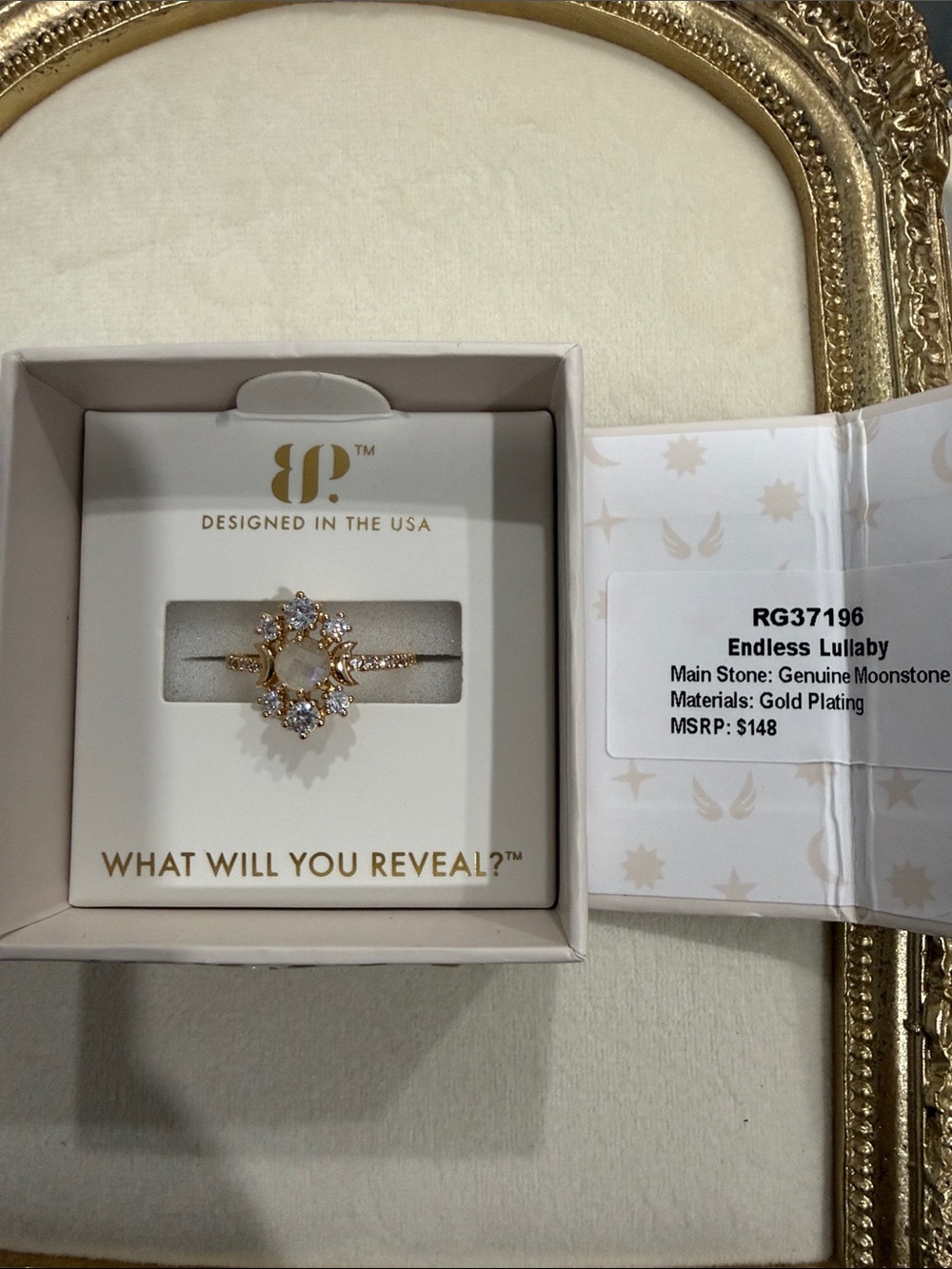 Endless Lullaby Genuine Moonstone Gold Plated Ring - White/Gold size 8
